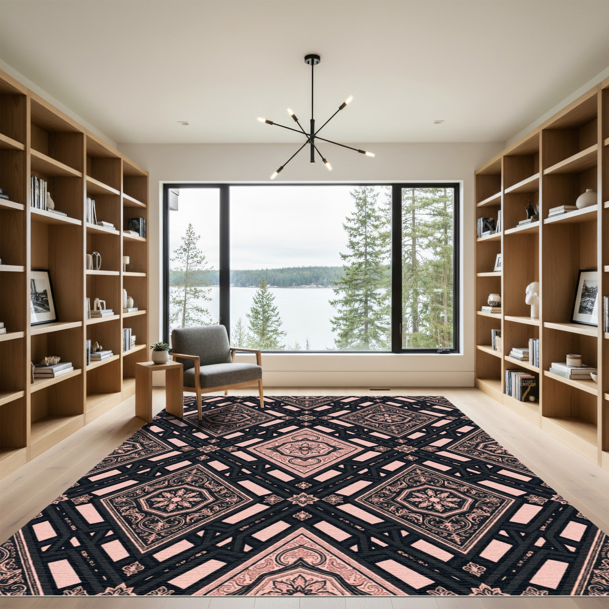 Elegant Rose Gold Damask Lattice Rug