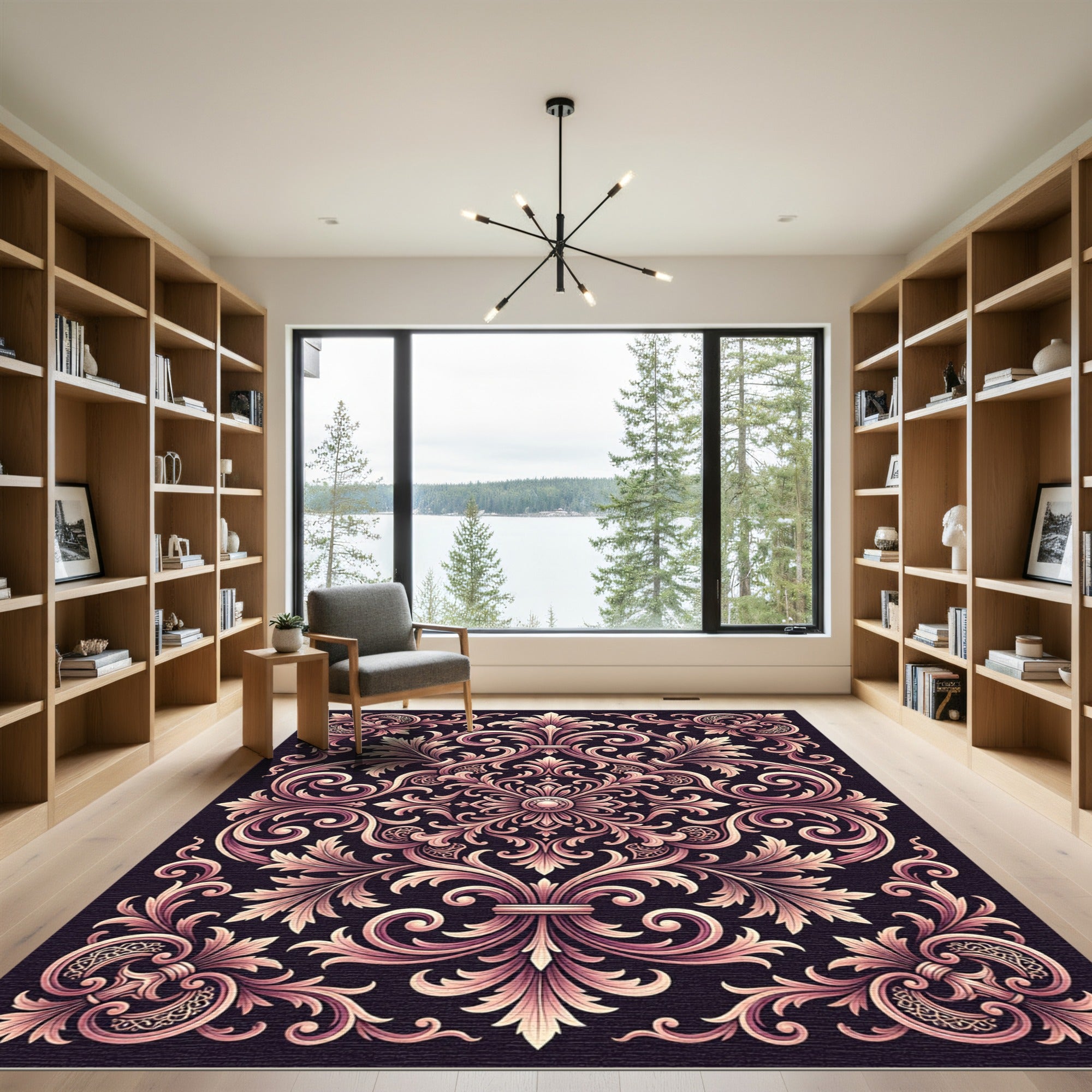Ornate Rose Gold Scrollwork Medallion Rug