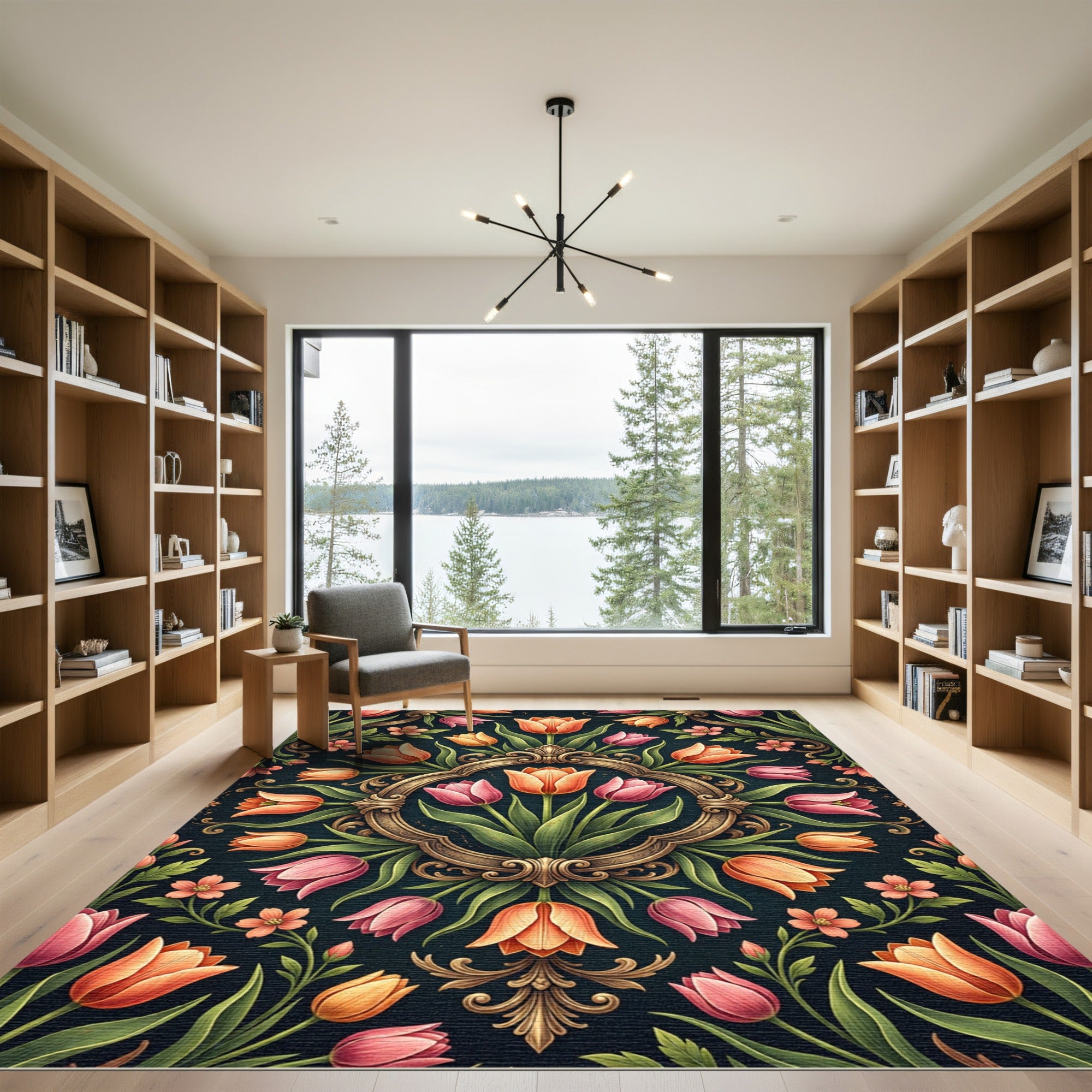 Sophisticated Peach and Pink Tulip Medallion Rug