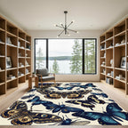 Whimsical Blue and Golden Butterfly Meadow Rug