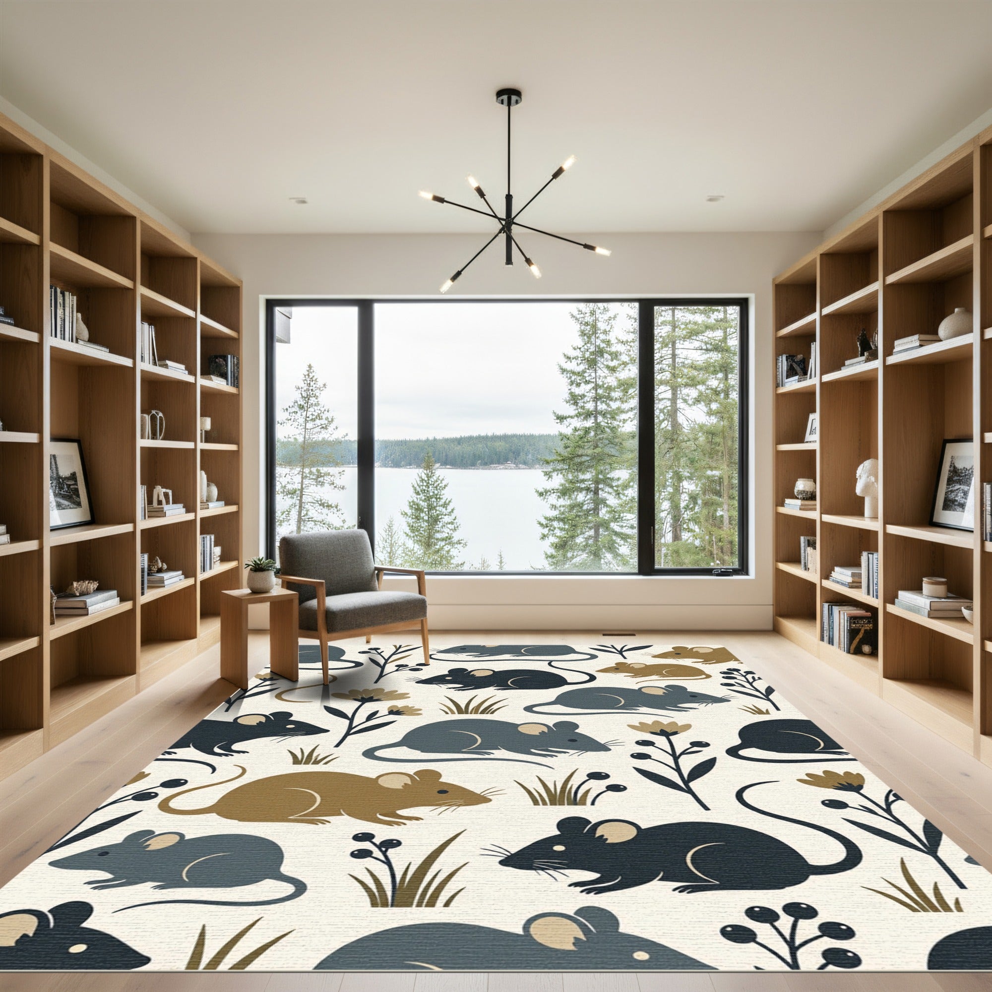 Whimsical Woodland Mouse Botanical Meadow Rug