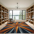Abstract Orange and Gray Sunburst Rug