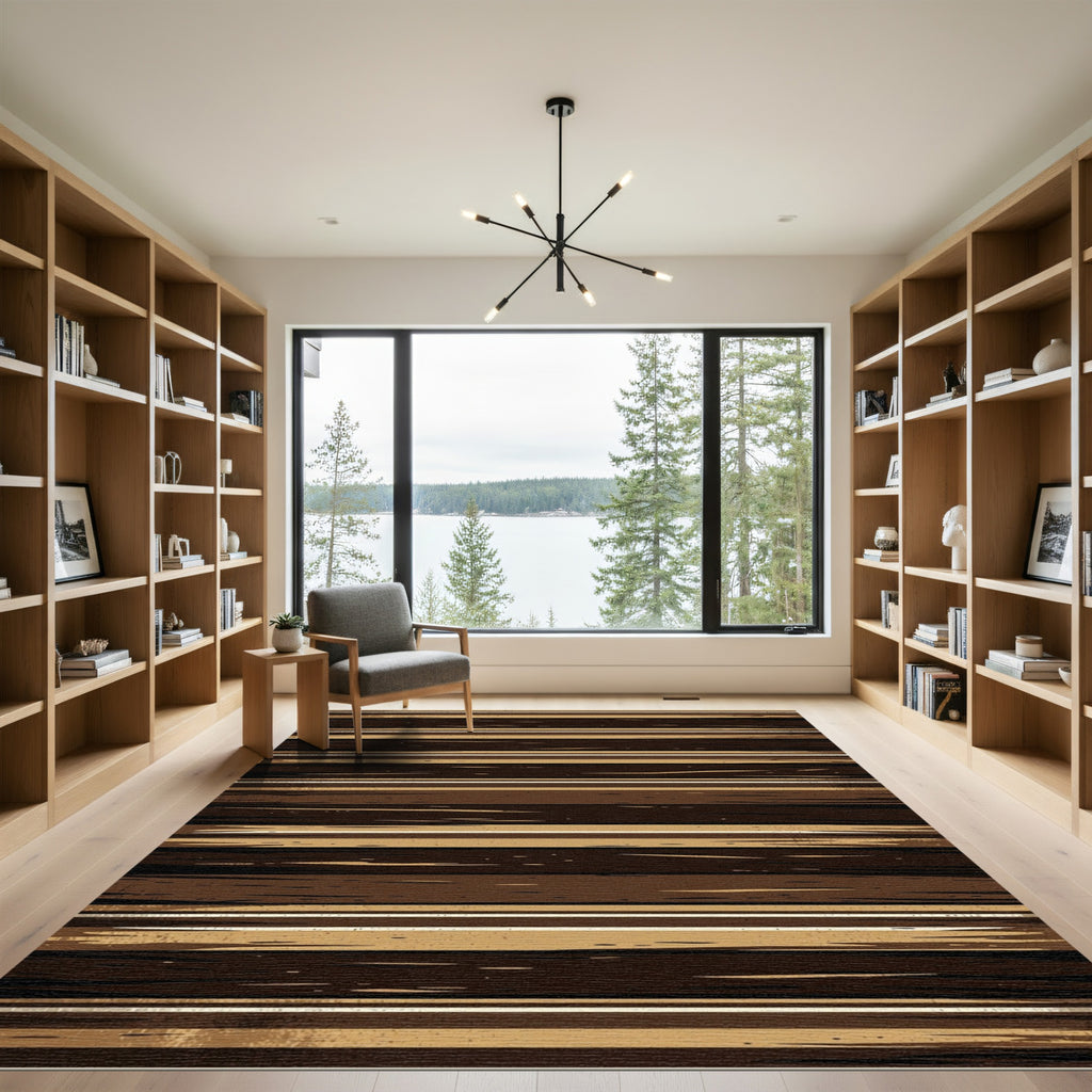 Earthy Brown Horizontal Linear Texture Rug