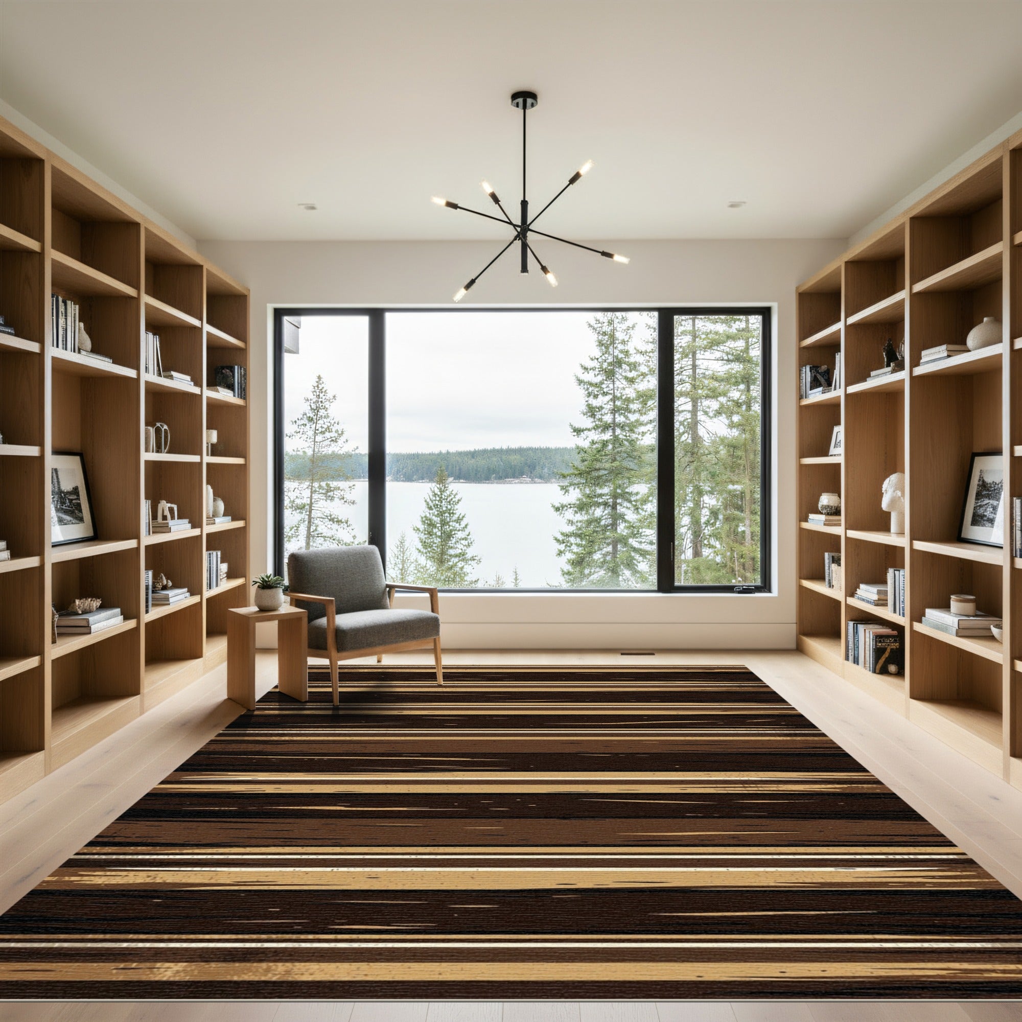 Earthy Brown Horizontal Linear Texture Rug
