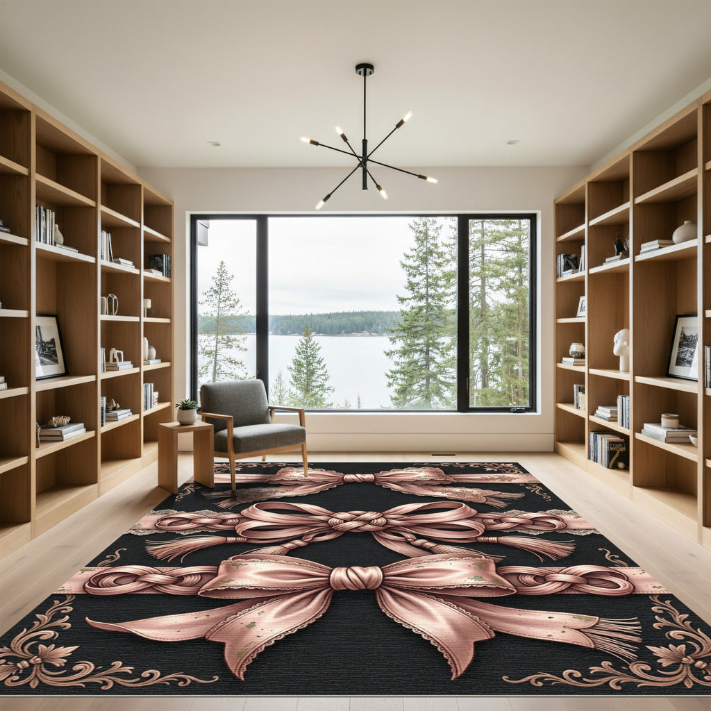 Elegant Blush Ribbon Roseate Damask Rug