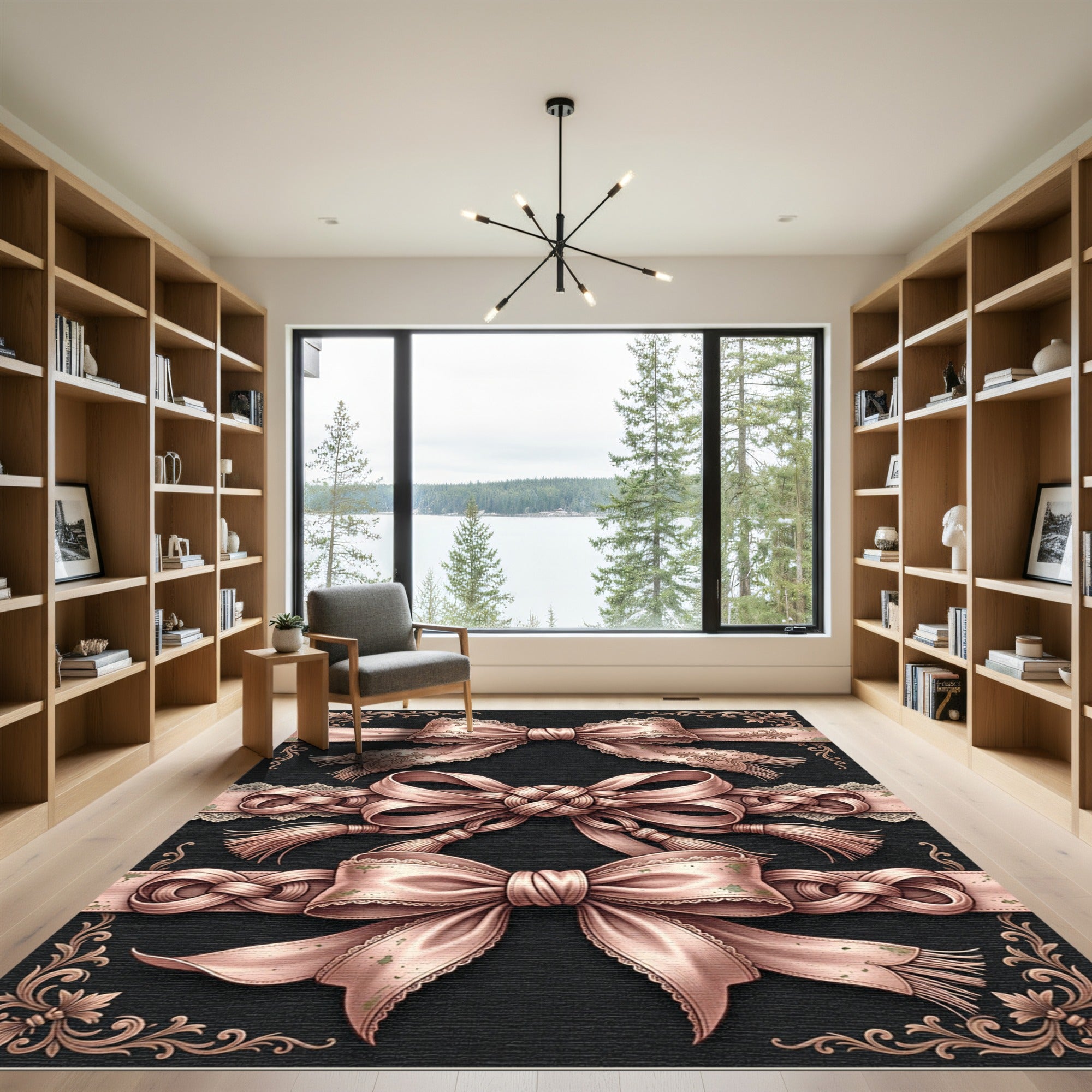 Elegant Blush Ribbon Roseate Damask Rug
