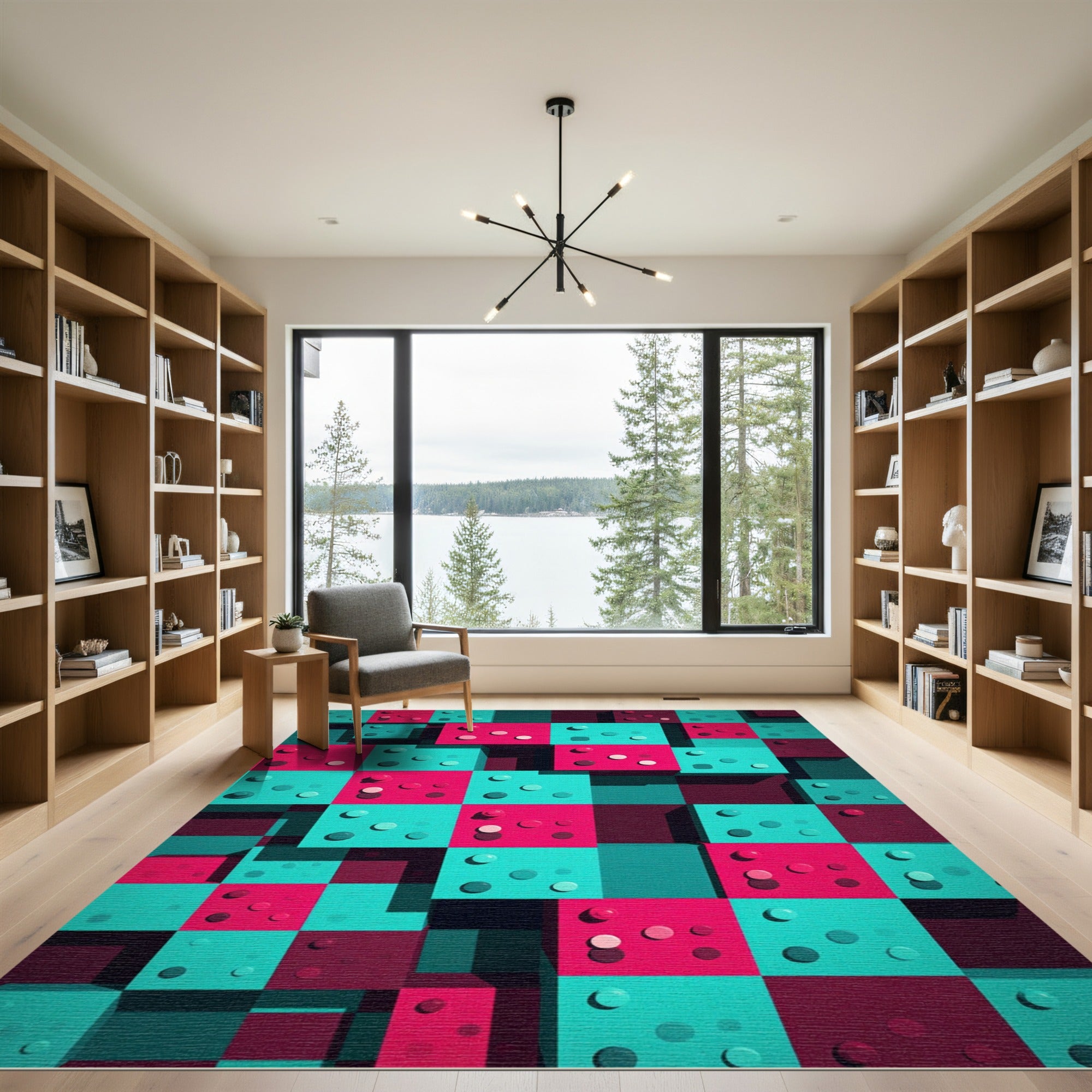 Vibrant Pink Teal Geometric 3D Block Rug