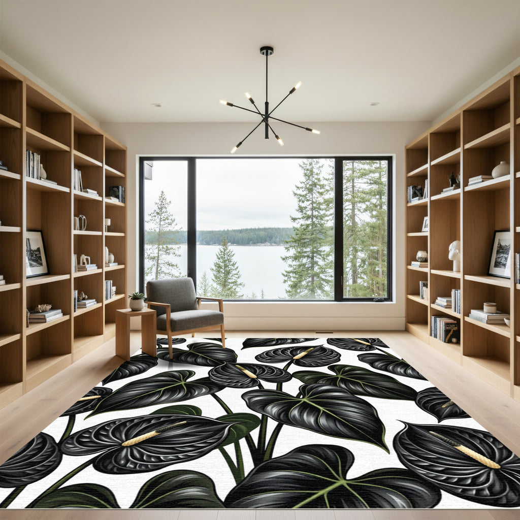 Dark Anthurium Blooms White Background Rug