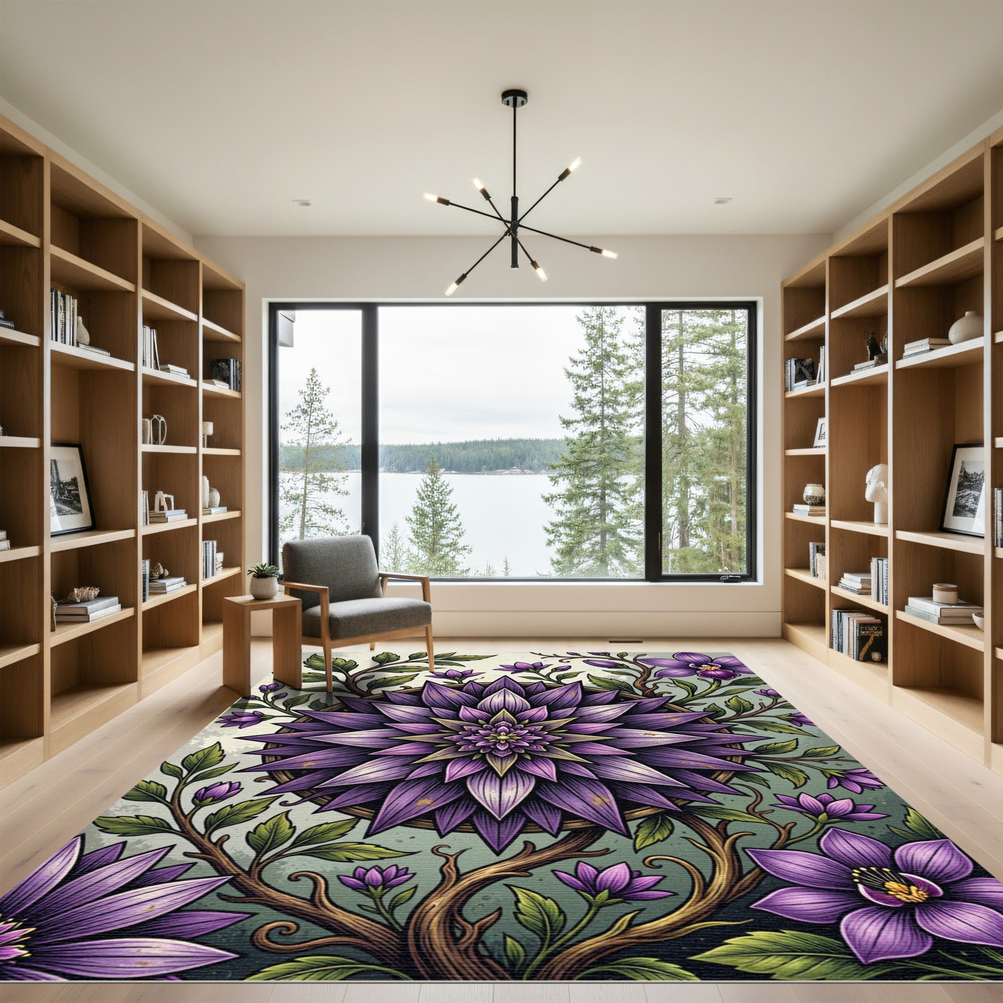 Radiant Violet Floral Mandala Art Rug