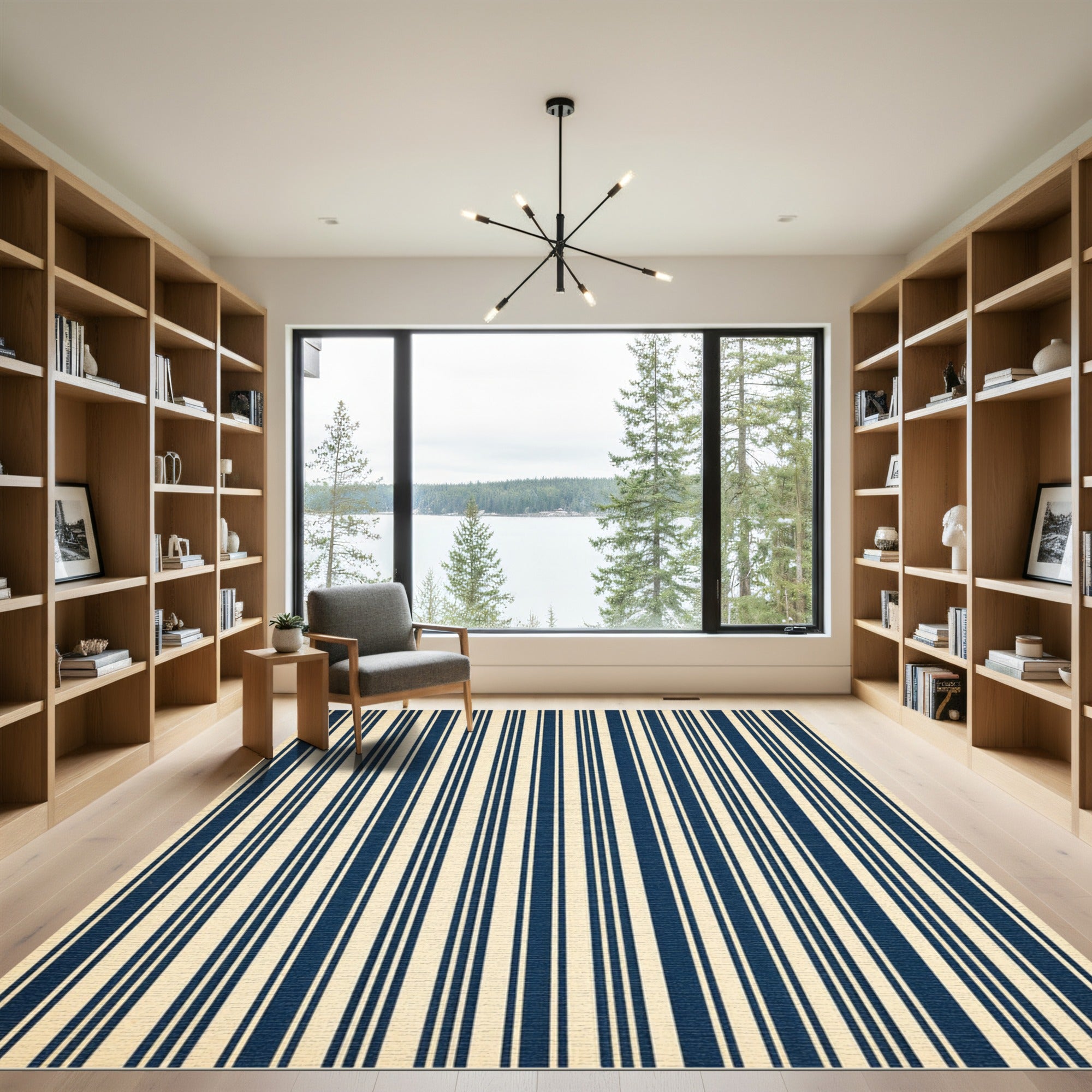 Classic Navy and Cream Pinstripe Rug