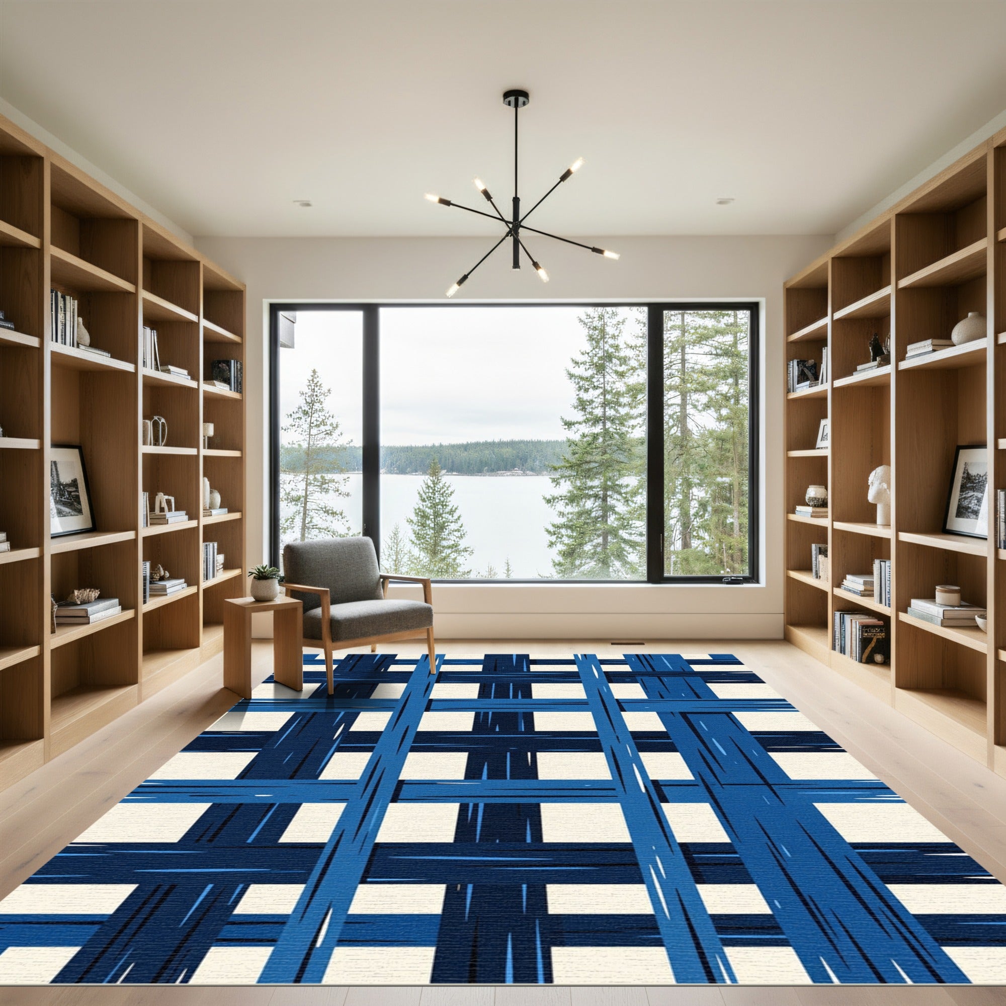 Deep Blue Woven Lines Rug