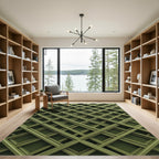 Olive Green Overlapping Geometric Grid Rug
