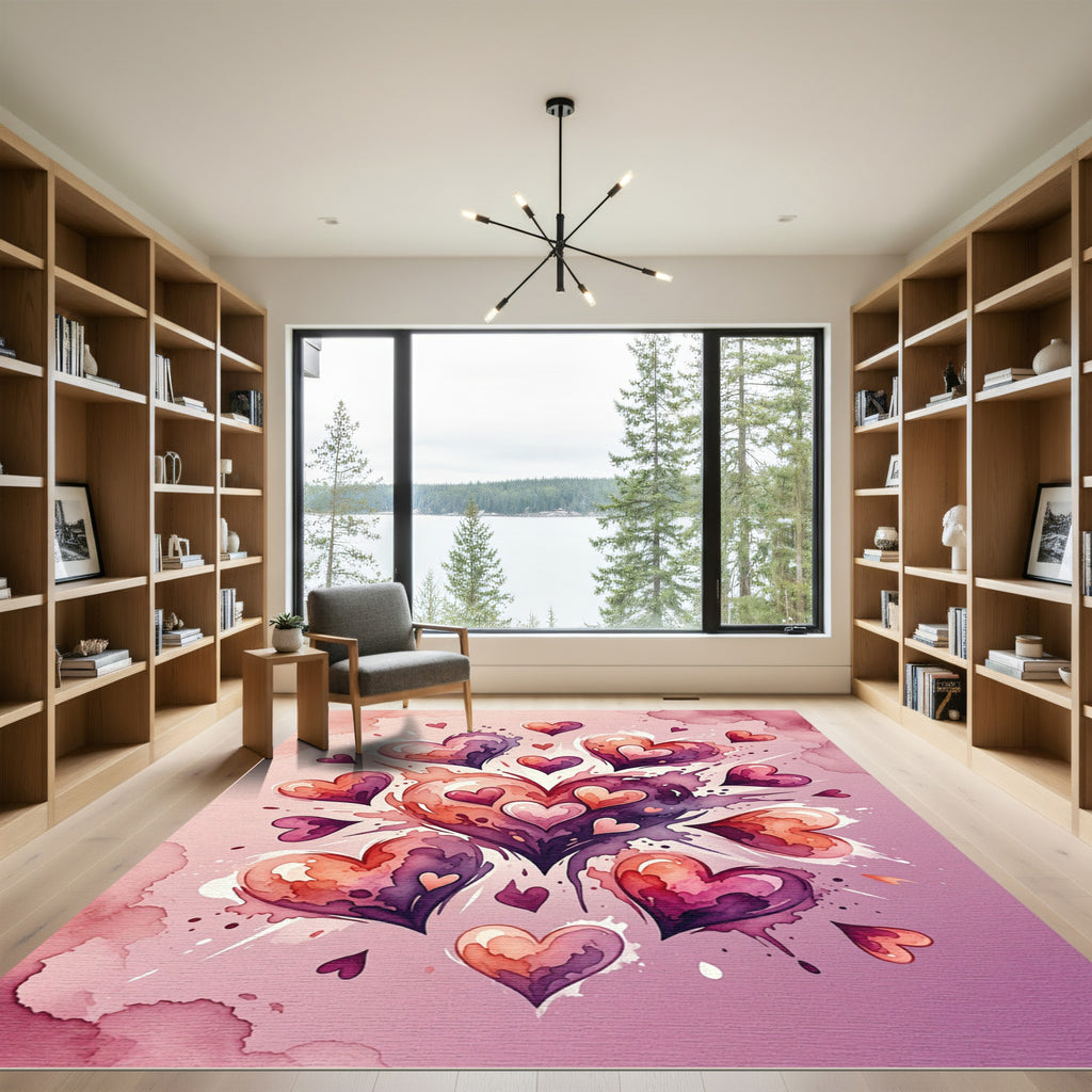 Watercolor Gradient Hearts Cluster Rug