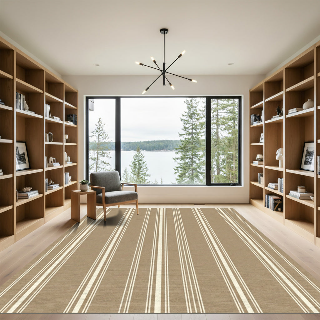 Taupe Beige Vertical Linear Stripe Rug