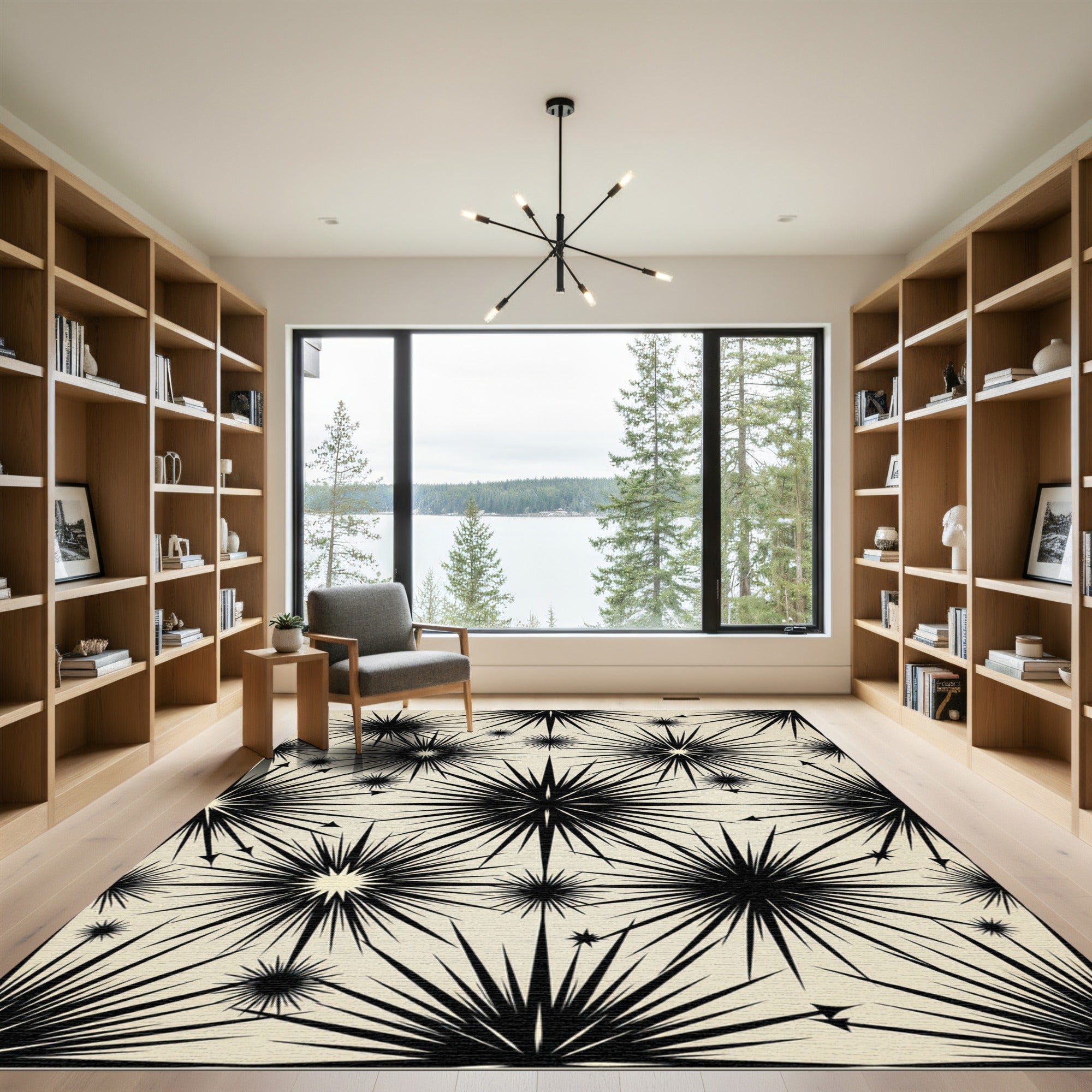 Black Starburst Shattered Glass Rug