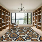 Elegant Gold and Slate Paisley Scroll Rug