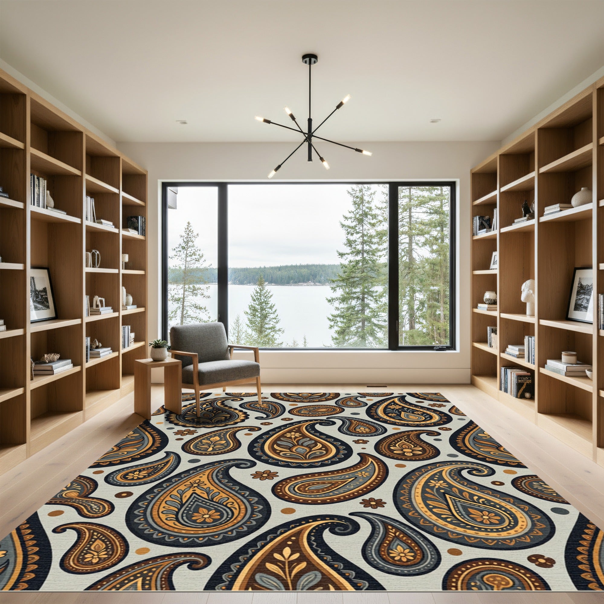 Elegant Gold and Slate Paisley Scroll Rug