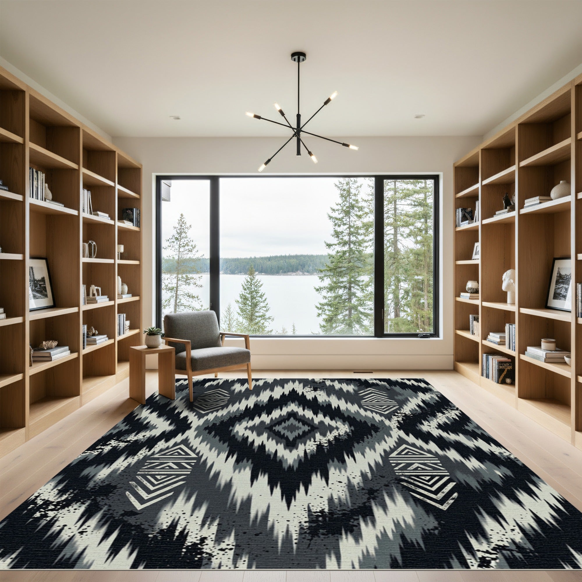 Monochromatic Smoky Ikat Diamond Rug