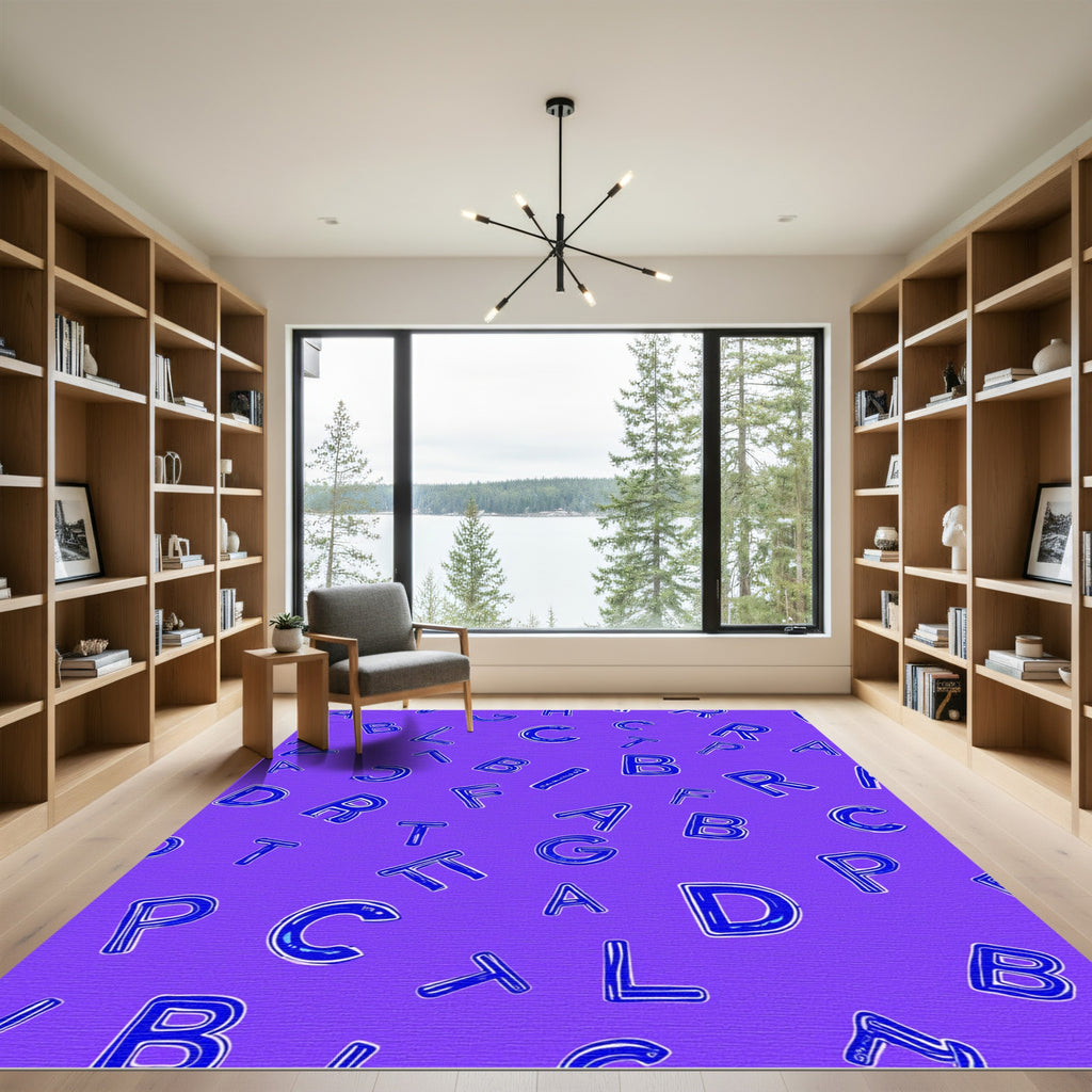 Blue Alphabet Scatter on Purple Rug