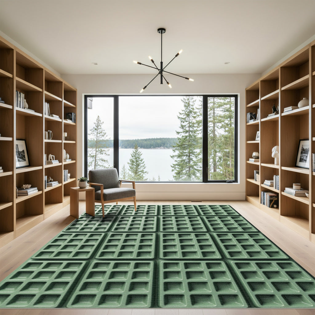 Sage Green Grid Textured Square Rug