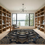 Metallic Charcoal Gold Lotus Mandala Rug