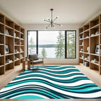 Modern Teal and Navy Wavy Lines Rug