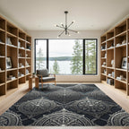 Intricate Silver Floral Medallion Arabesque Rug