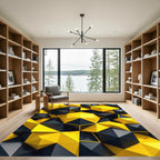 Geometric Yellow and Charcoal Angular Abstract Rug