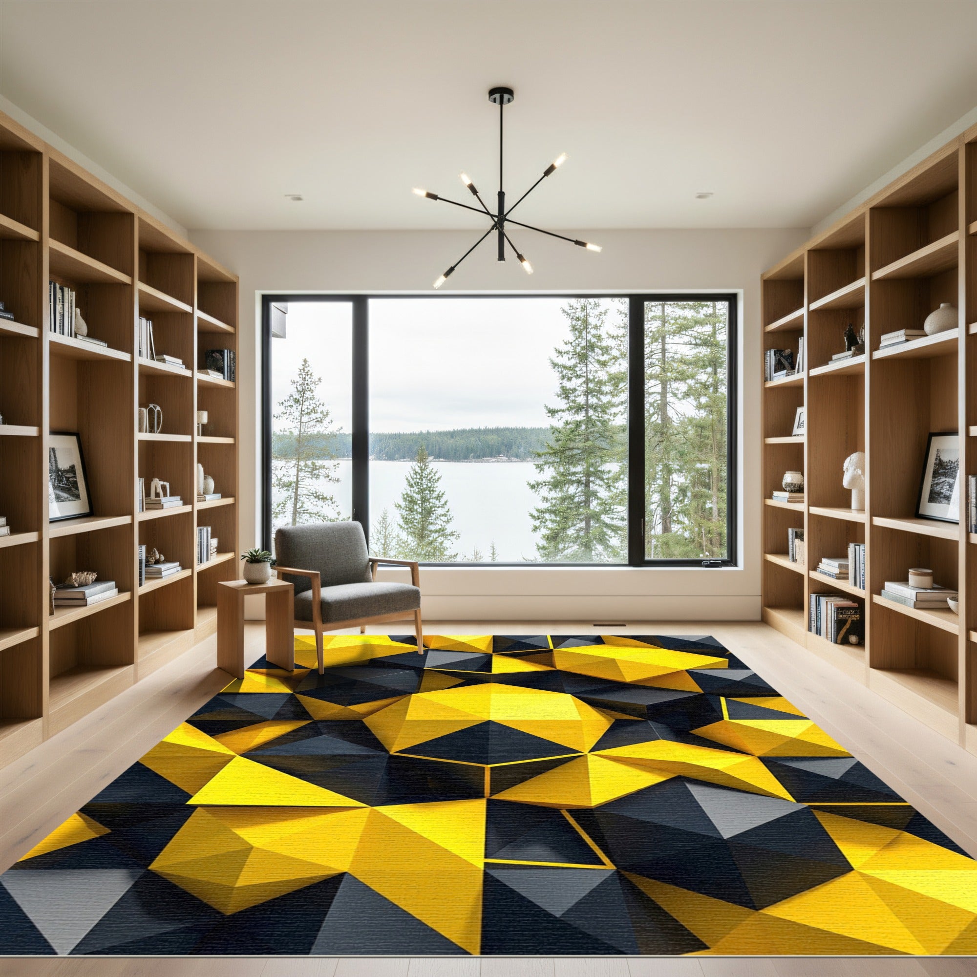 Geometric Yellow and Charcoal Angular Abstract Rug