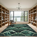 Emerald Green Ocean Wave Art Deco Rug