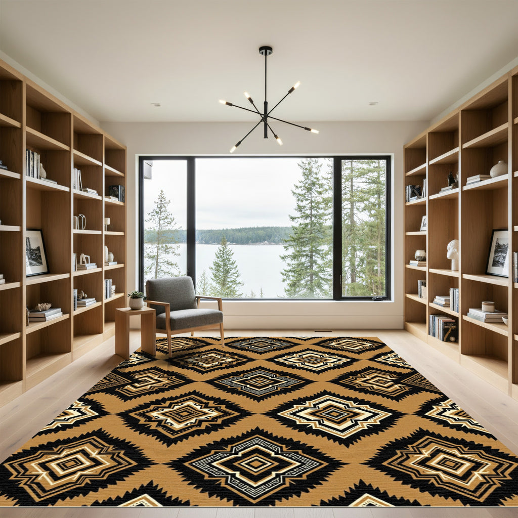 Brown and Black Geometric Diamond Rug