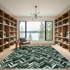 Green Herringbone Textured Layered Rug