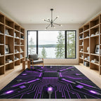 Neon Cybernetic Circuitry Glowing Abstract Art Rug