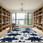 Navy Blue Dinosaur Jurassic Childrens Art Rug