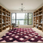 Crimson Lattice Intersecting Stripes Rug