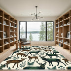 Forest Green Woodland Deer Fern Aesthetic Rug