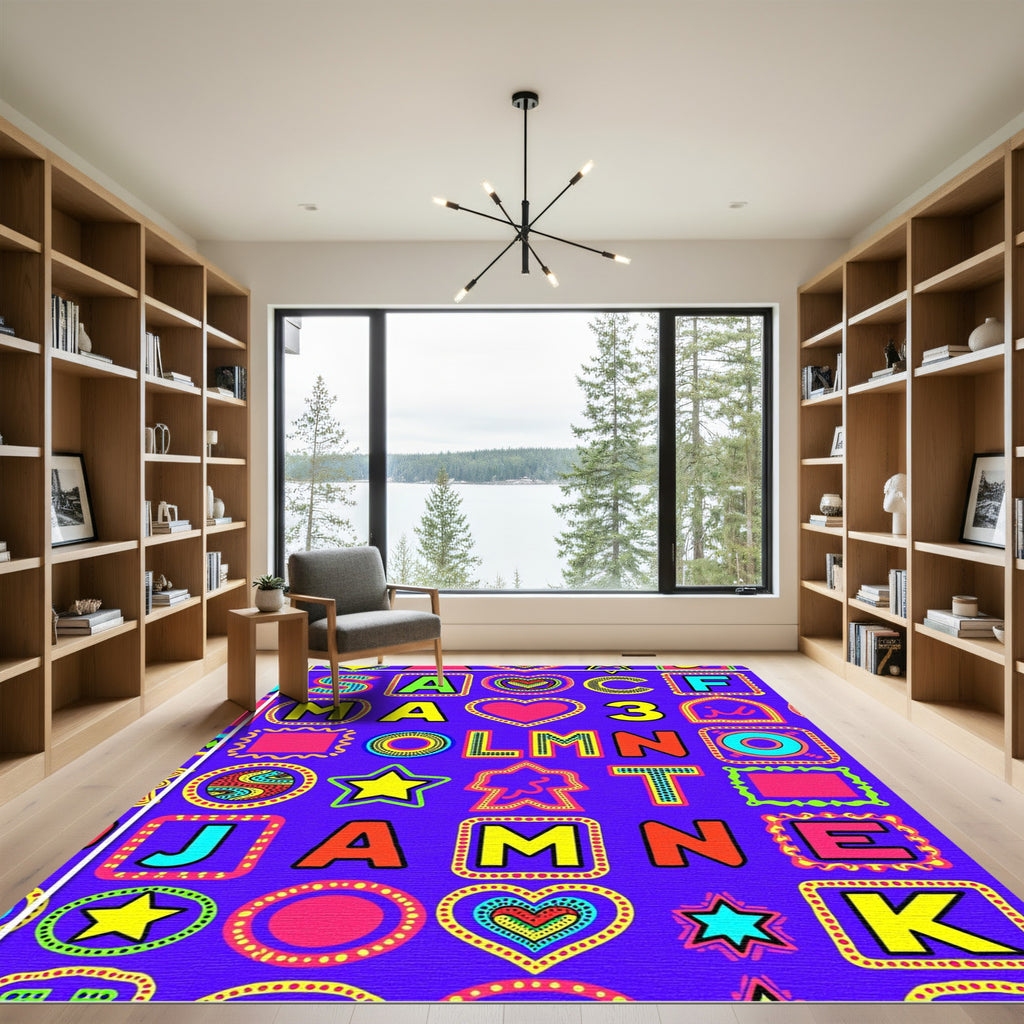 Vibrant Alphabet Hearts Stars Frames Rug