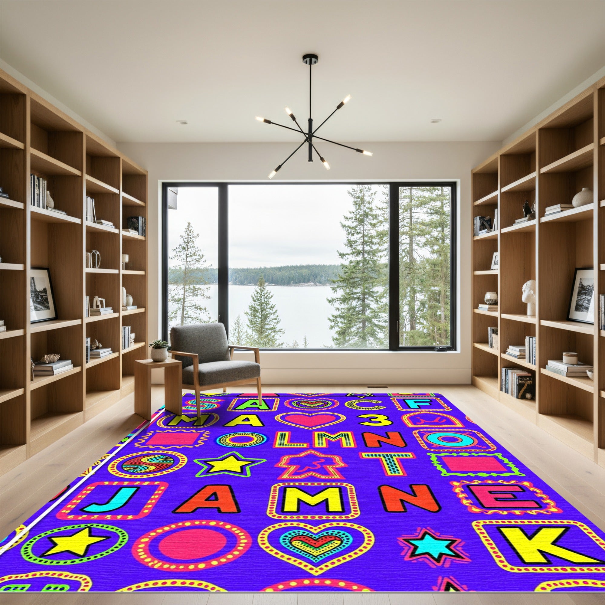 Vibrant Alphabet Hearts Stars Frames Rug