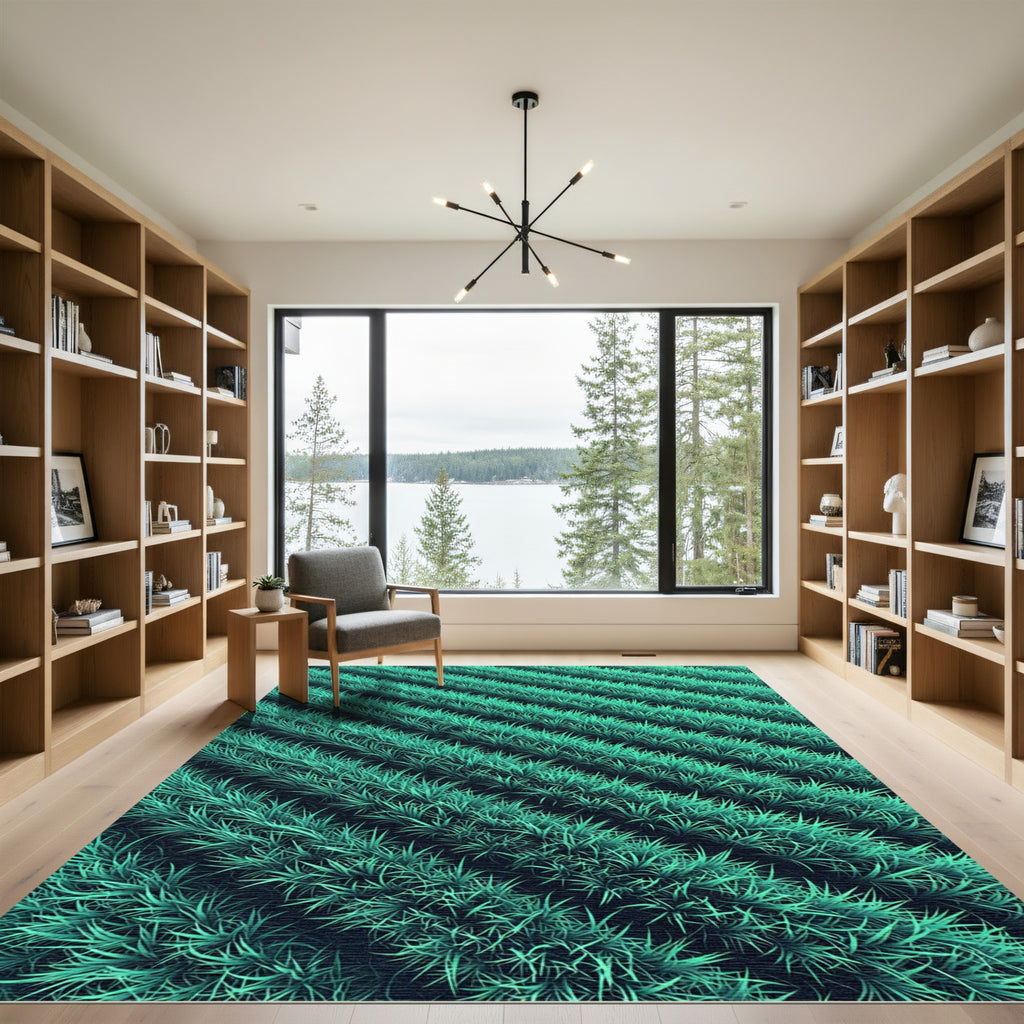 Lush Teal Grass Field Waves Rug