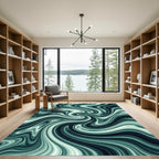 Emerald Green Abstract Fluid Swirl Rug