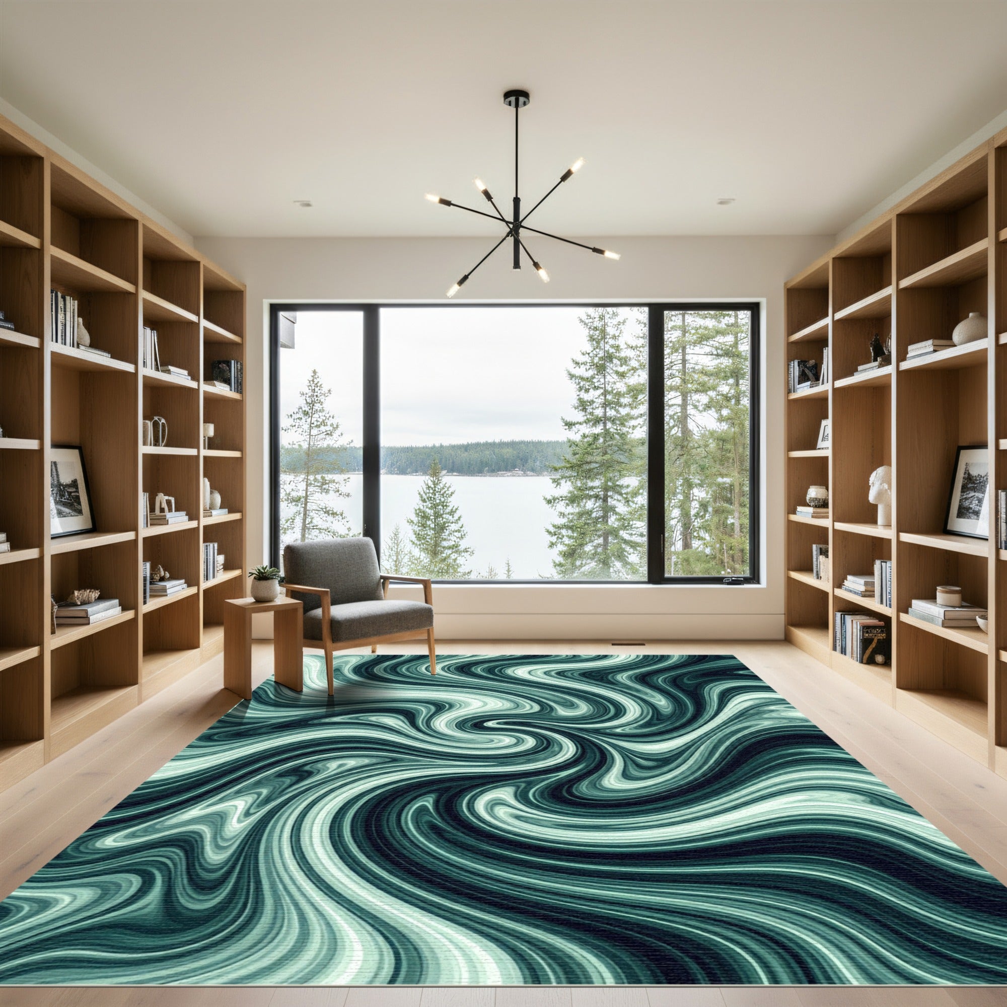 Emerald Green Abstract Fluid Swirl Rug