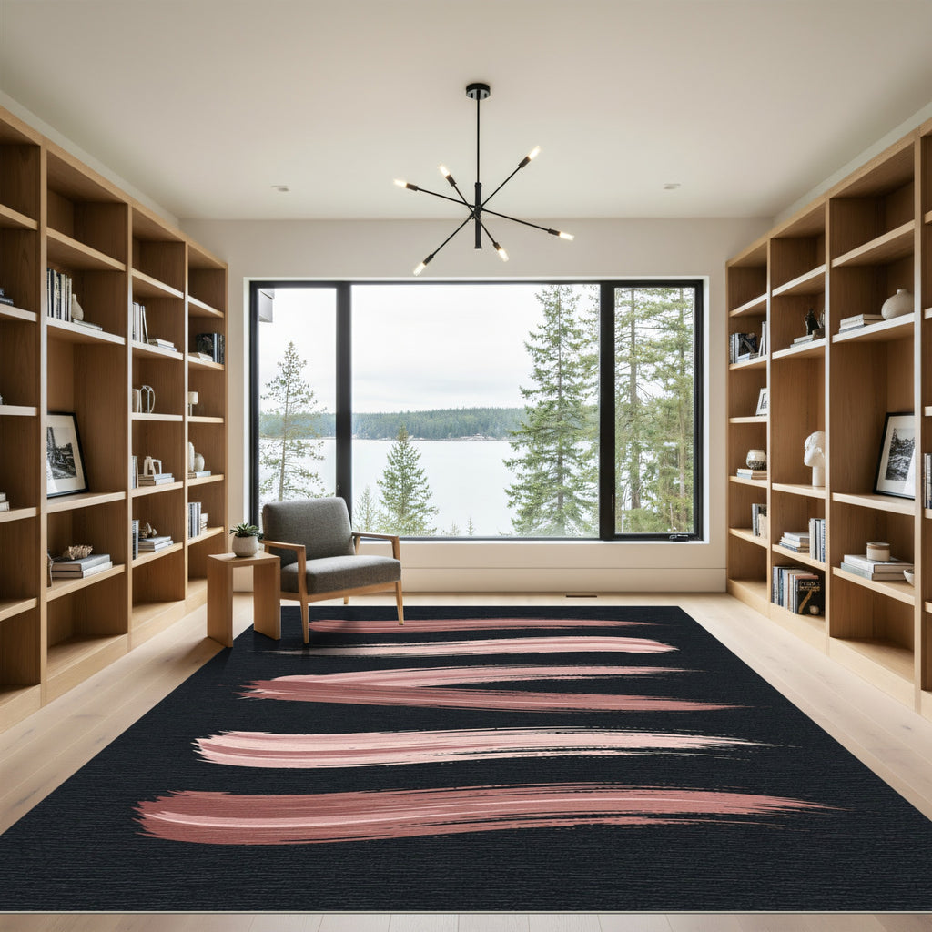 Minimalist Rose Gold Abstract Brushstroke Rug