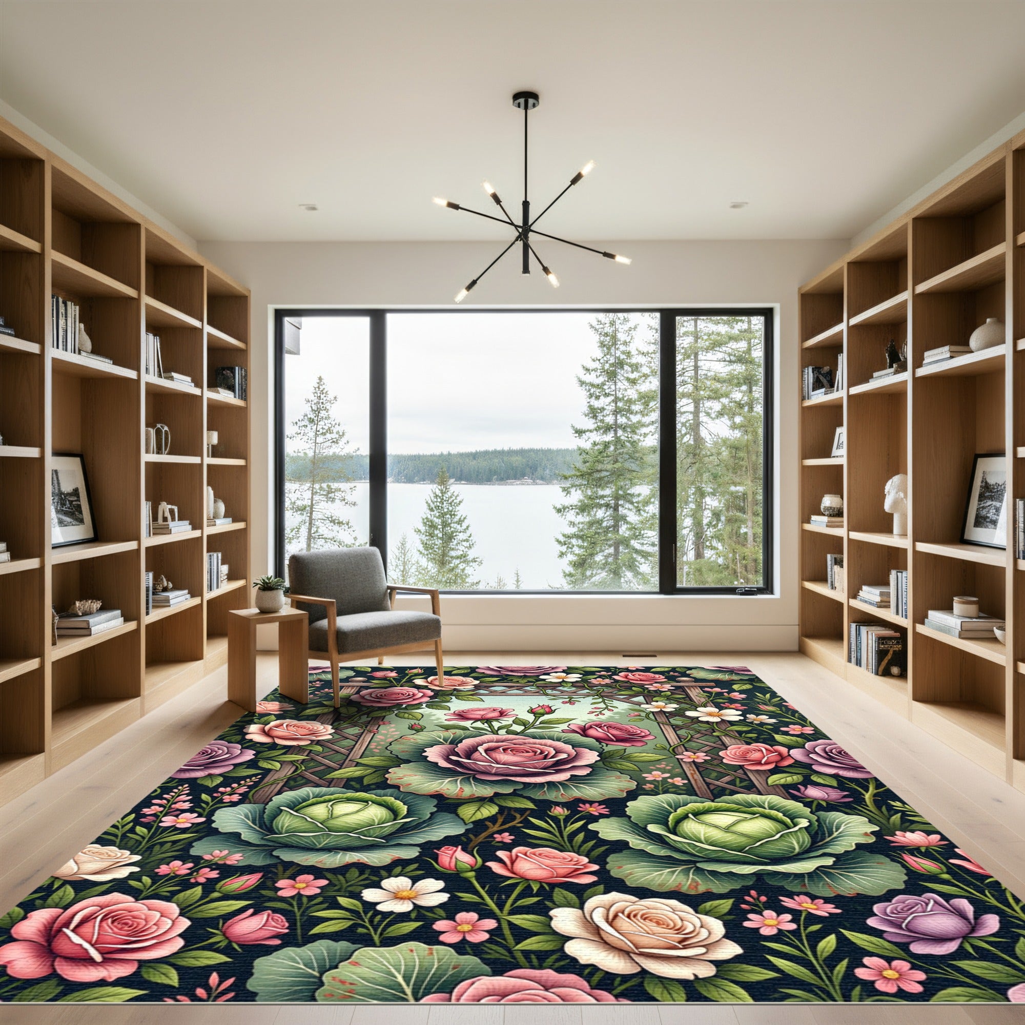 Enchanted Rose and Cabbage Garden Floral Rug