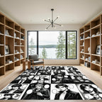 Monochromatic Manga Panel Action Grid Rug