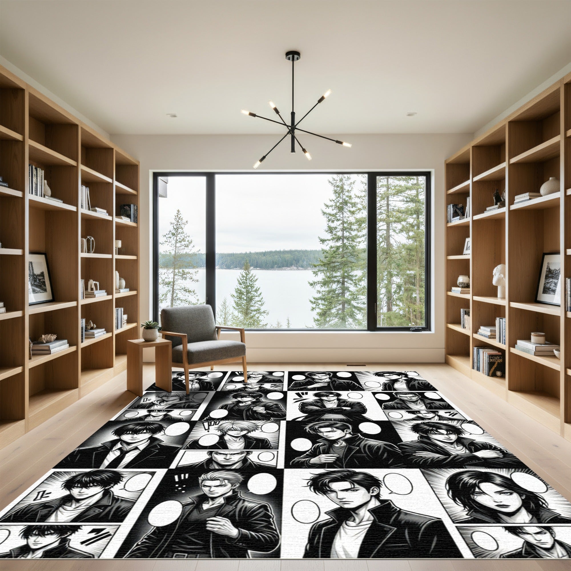 Monochromatic Manga Panel Action Grid Rug