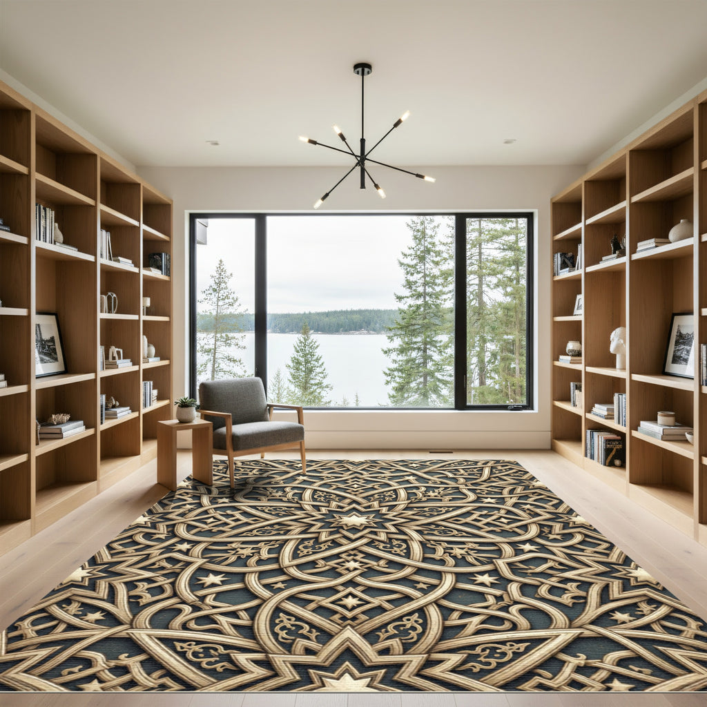 Ornate Gold Interlaced Star Rug