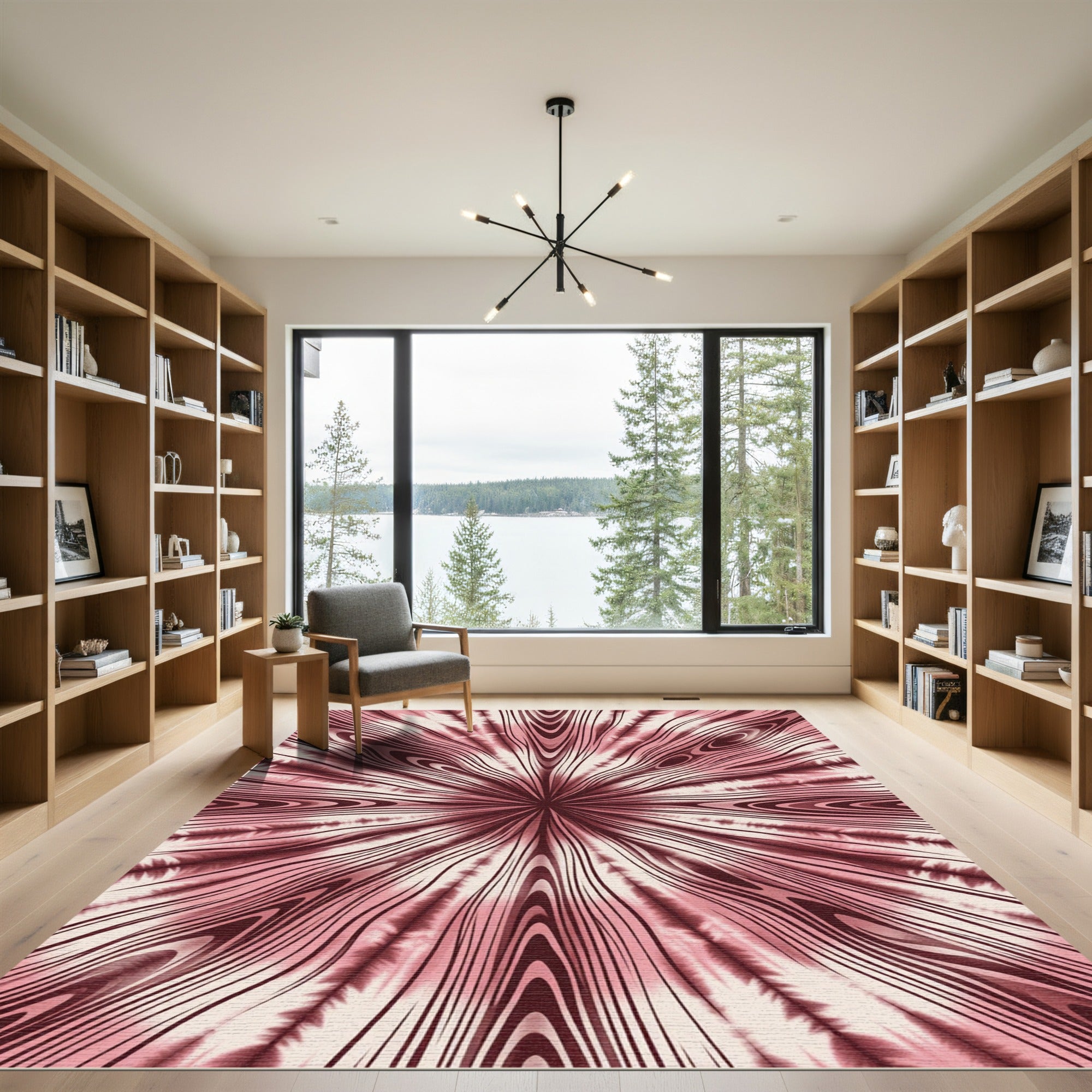 Radiant Crimson Woodgrain Swirl Rug
