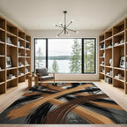 Ebony and Copper Abstract Brushstroke Art Rug