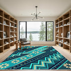 Teal Sunburst Tribal ZigZag Rug