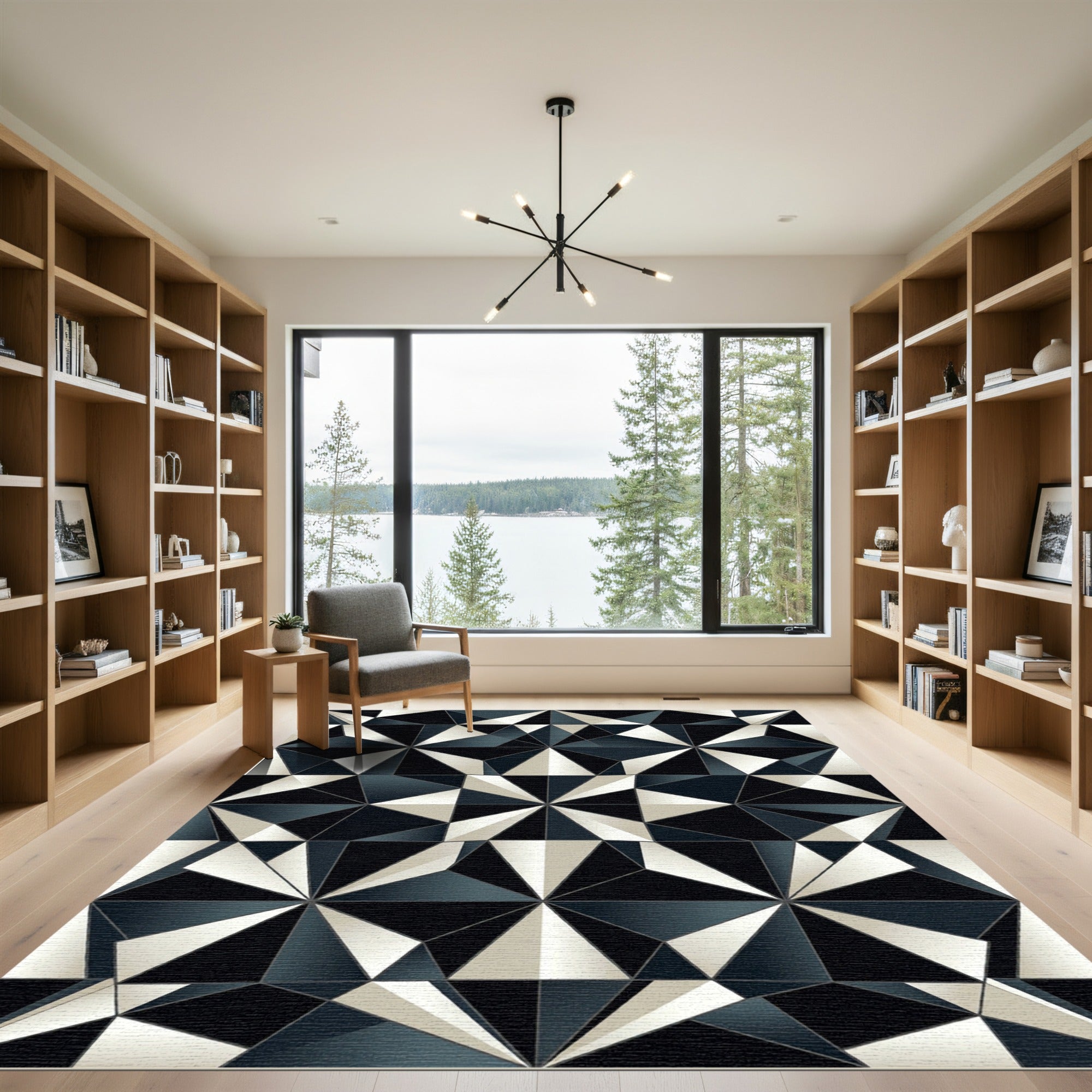 Monochromatic Geometric Black White Triangles Rug